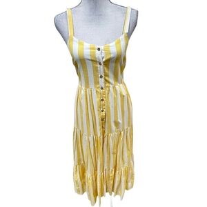 Duffield Lane Yellow & White Striped Button-Front Midi sunDress cotton sz small